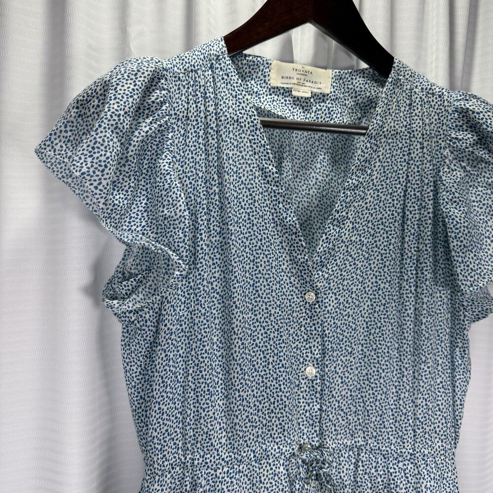 TROVATA Birds of Paradis Kristi Midi Dress White Blue Pebbles Women's Size XS - Picture 3 of 11